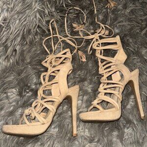 5.5 Tan front laced high heel